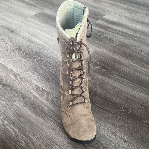Teva Tan & Mint Green Suede Boots Lace-Up Tons of Details Insulations Boho sz11 - Picture 10 of 13